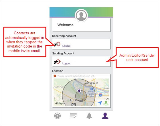 Mobile app sending account login screen
