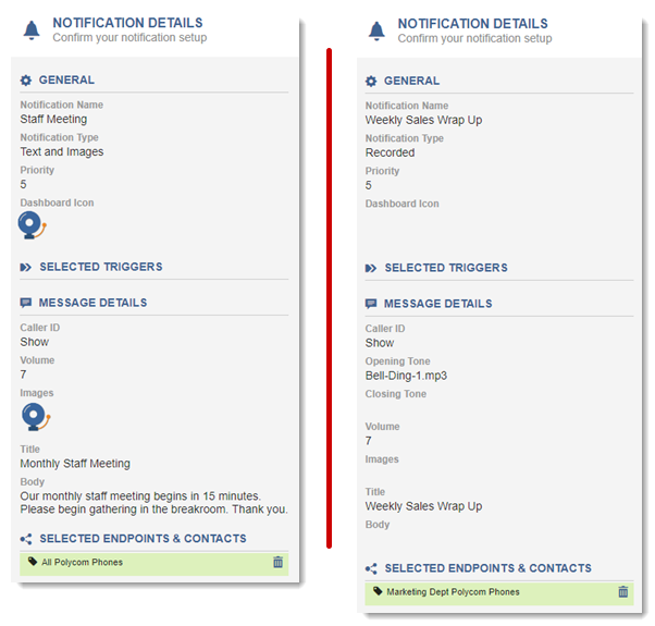 Two notifications with different poly tags as endpoints