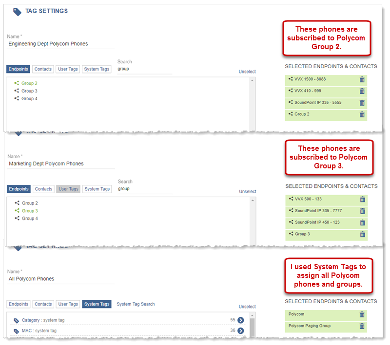 Summary of Poly user tag groups