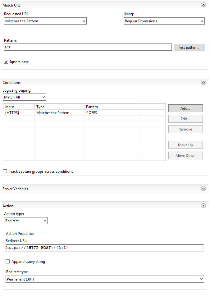 Summary of Inbound Rules page