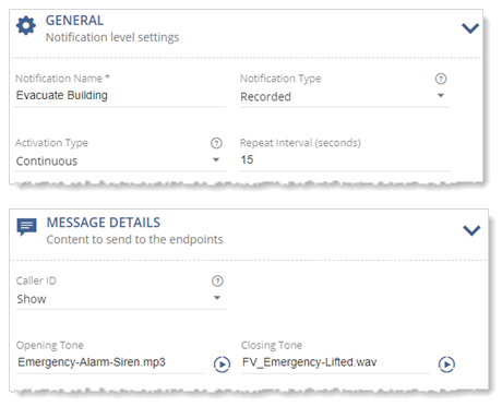 Summary of General and Message Details sections