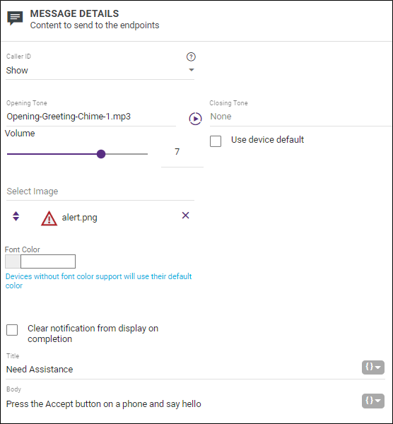 Summary of Messge Details section