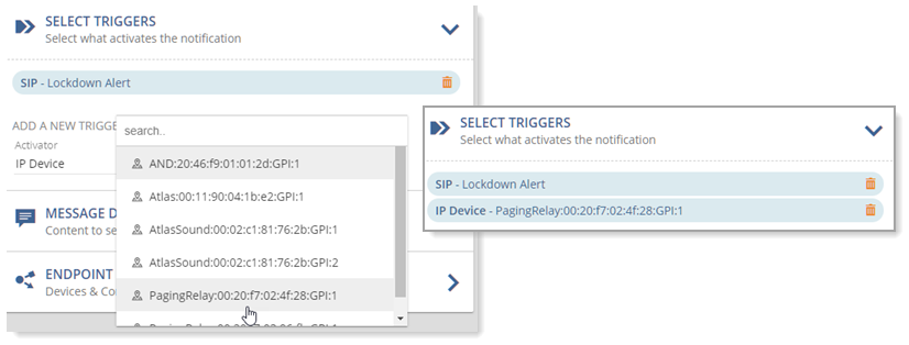 Summary of Select Triggers selection