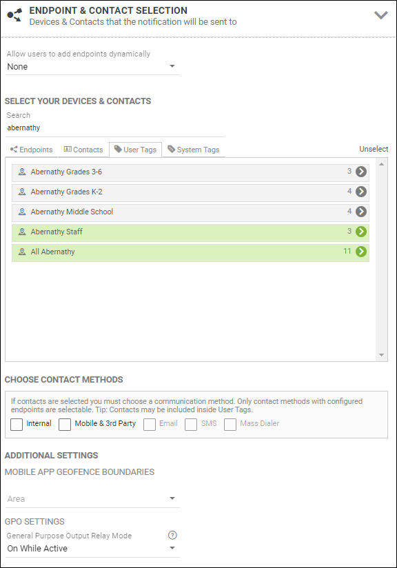 Summary of Endpoint and Contact Selection section