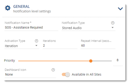 Summary of General settings section