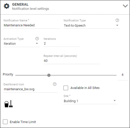 Summary of General settings section