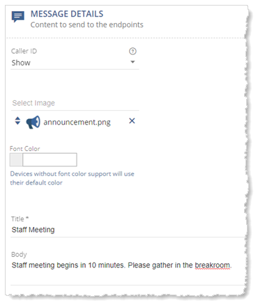 Summary of the Message Details section