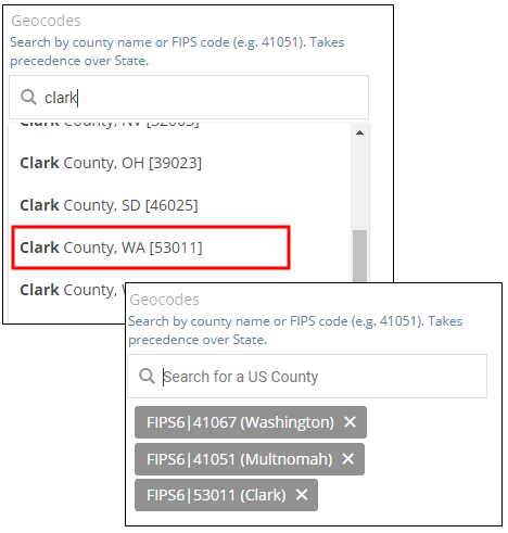 Searching for geocodes