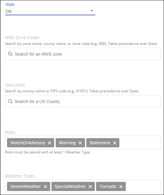 Filtering for Risks and Weather types