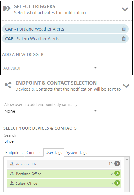 Trigger and endpoint selection