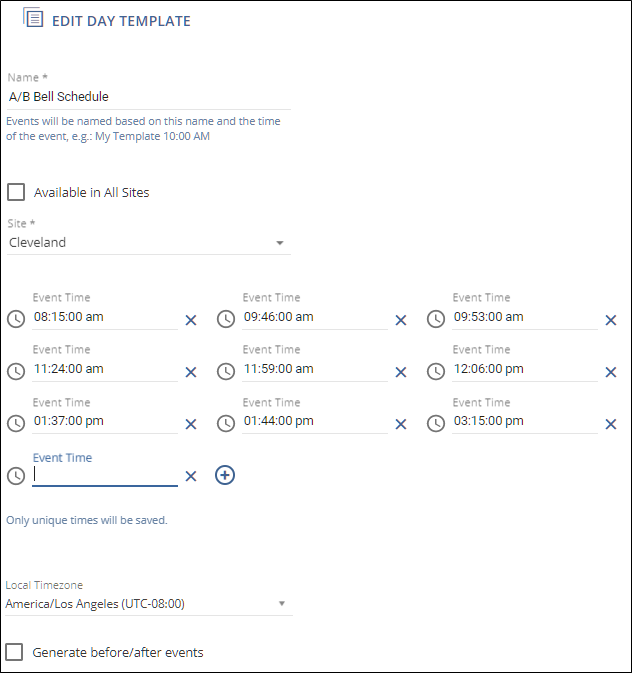 Overview of the Day Template entries
