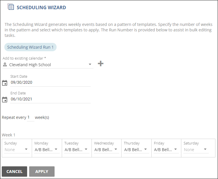 Overview of the Scheduling Wizard window
