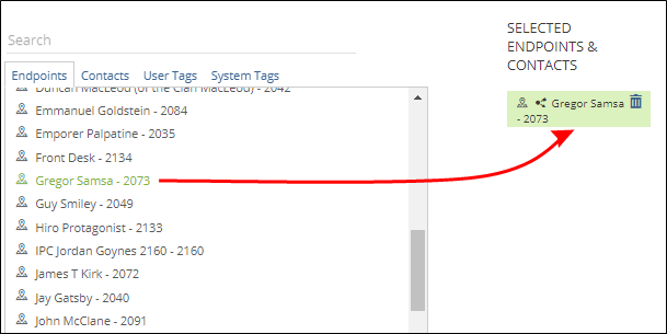 Result of selecting a tag as an endpoint