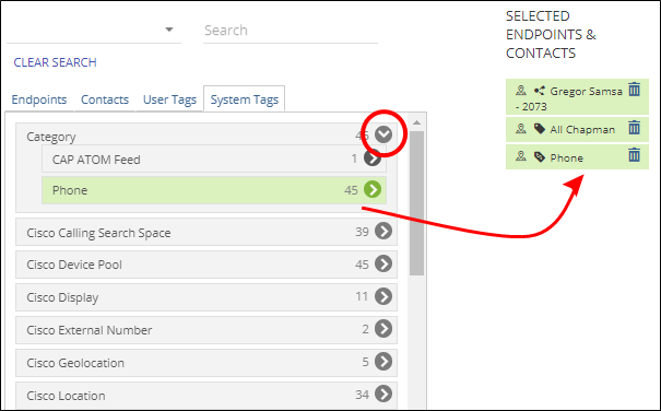 Selecting a system tag as an endpoint