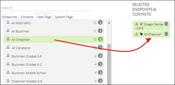 Selecting a second tag as an endpoint