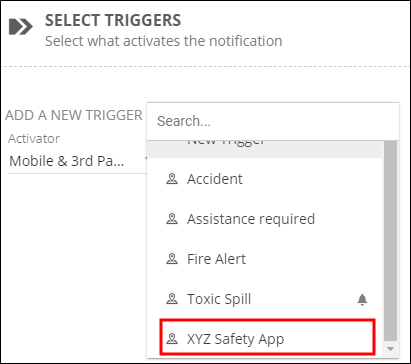 Add a new trigger drop down menu