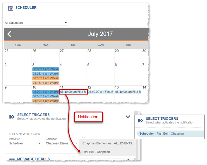 Selecting a scheduled event as a trigger
