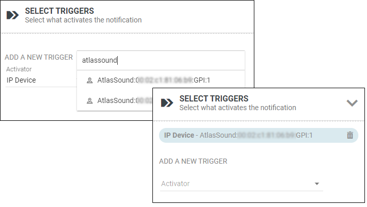 Select Triggers pane shows all IP Devices