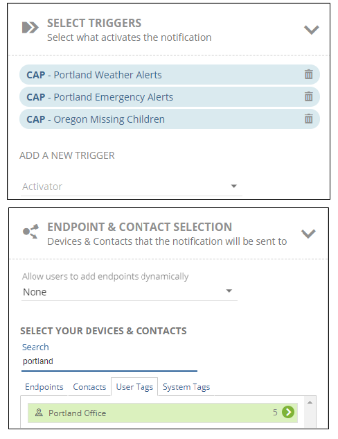 Select Triggers section for Multiple CAP services