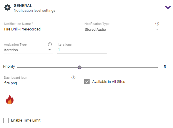 Summary of General settings section