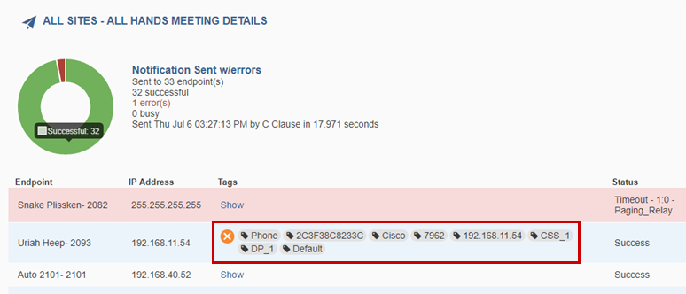 Showing tags of a sent notification