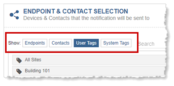 Selecting one of the Endpoint and Contact tabs