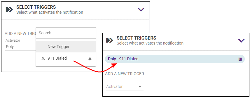 Trigger selection and result