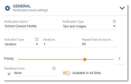 Summary of the General settings section