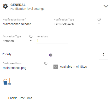 Summary of General settings section