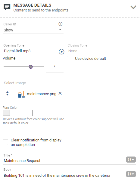 Summary of Message Details section