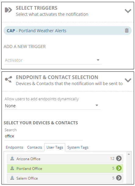 Trigger and endpoint selection