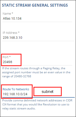 Summary of Static Stream general settings